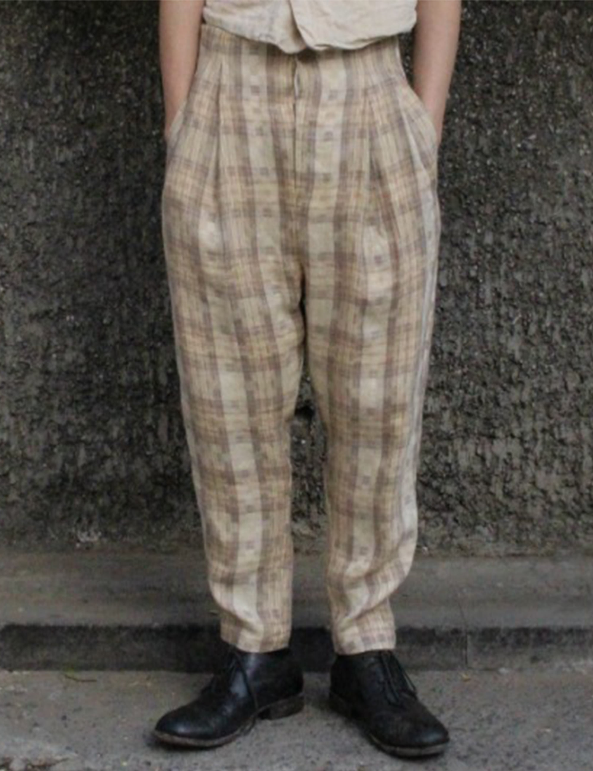 [EXCLUSIVE] CINCH BACK TROUSERS_CHECK LINEN