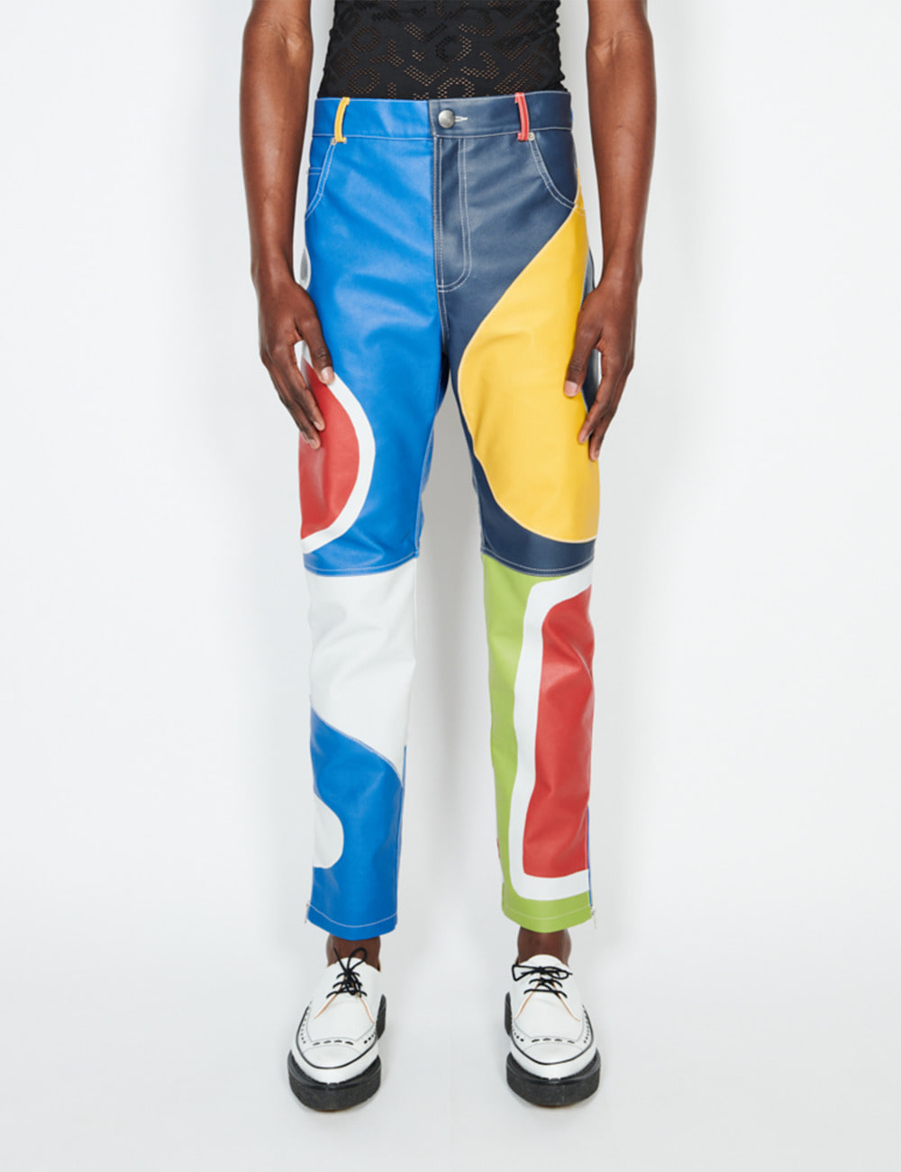 PATCH LEATHER TROUSERS MENS_MULTI
