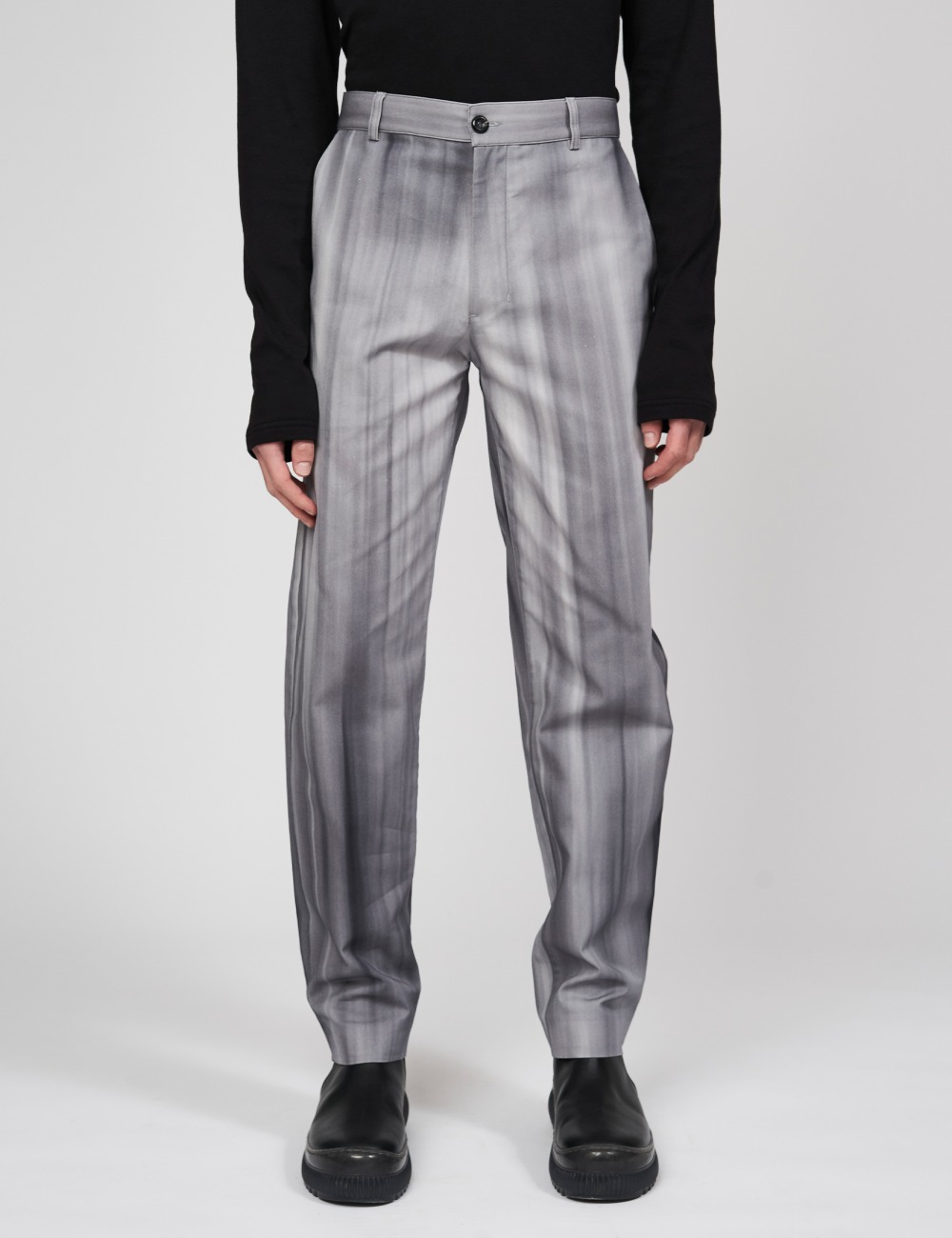 WASHED PRINT TWILL STRAIGHT TROUSERS_WASHED GRAY