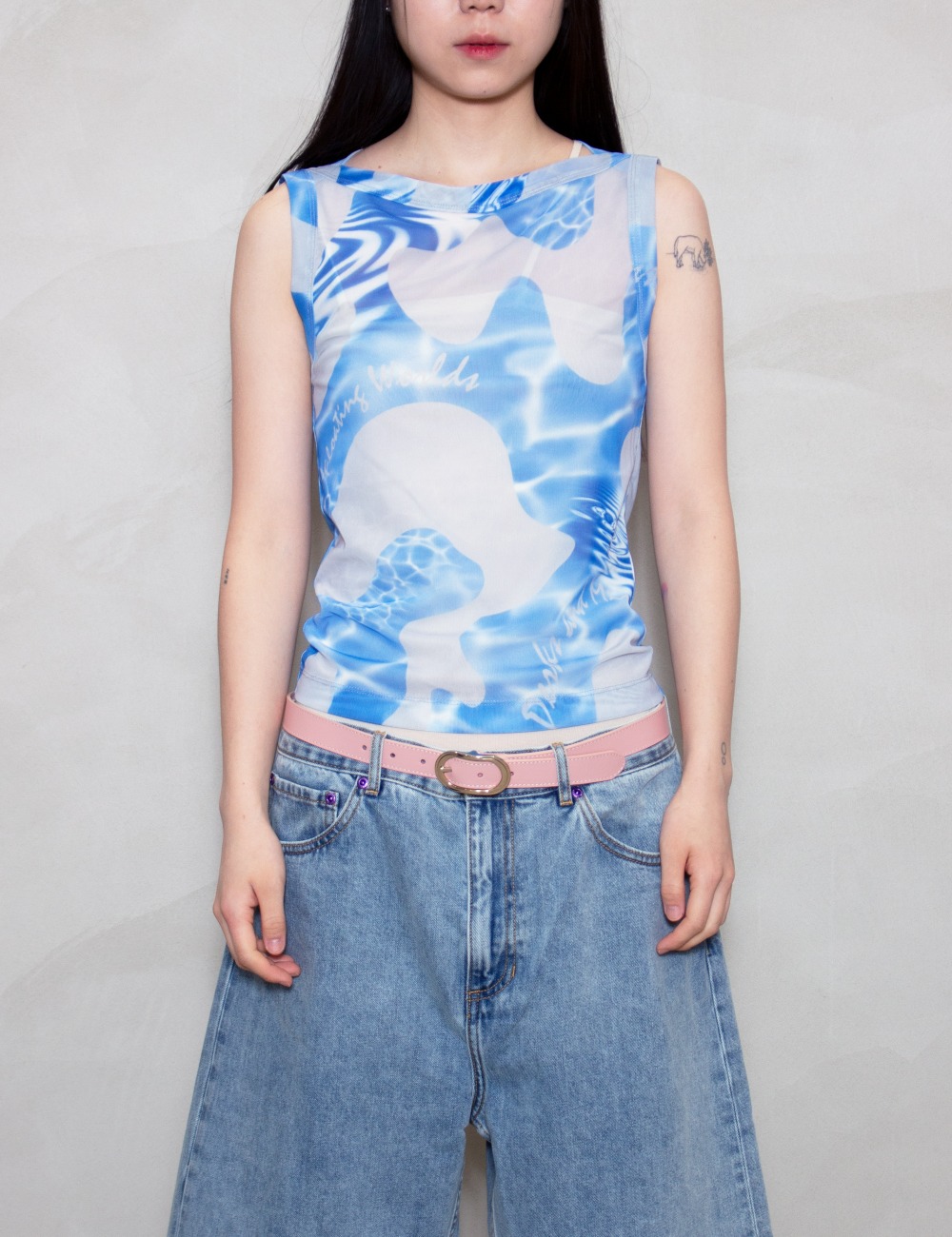 LILY PADS BOAT NECK MESH TOP_BLUE