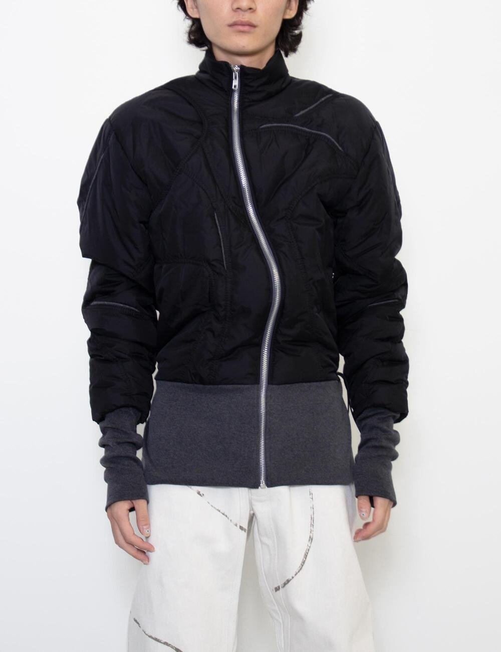 NYLON PUFFER JACKET WITH CONTRAST PIPING AND RIB WAISTBAND AND CUFFS_BLACK